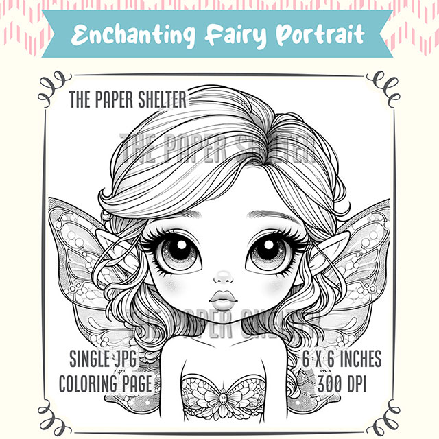 Enchanting Fairy Portrait - Single JPG Coloring Page