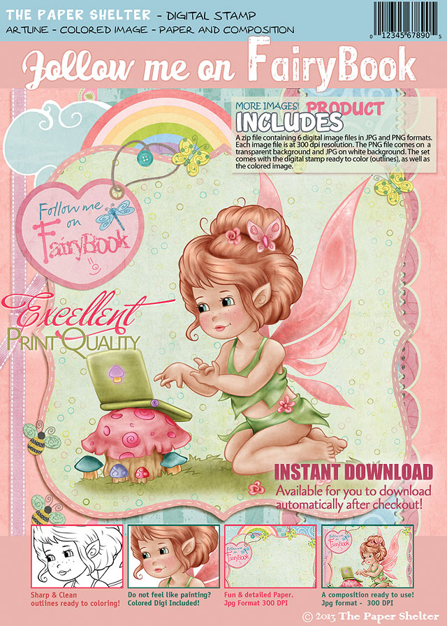 Follow me on FairyBook - Digital Stamp