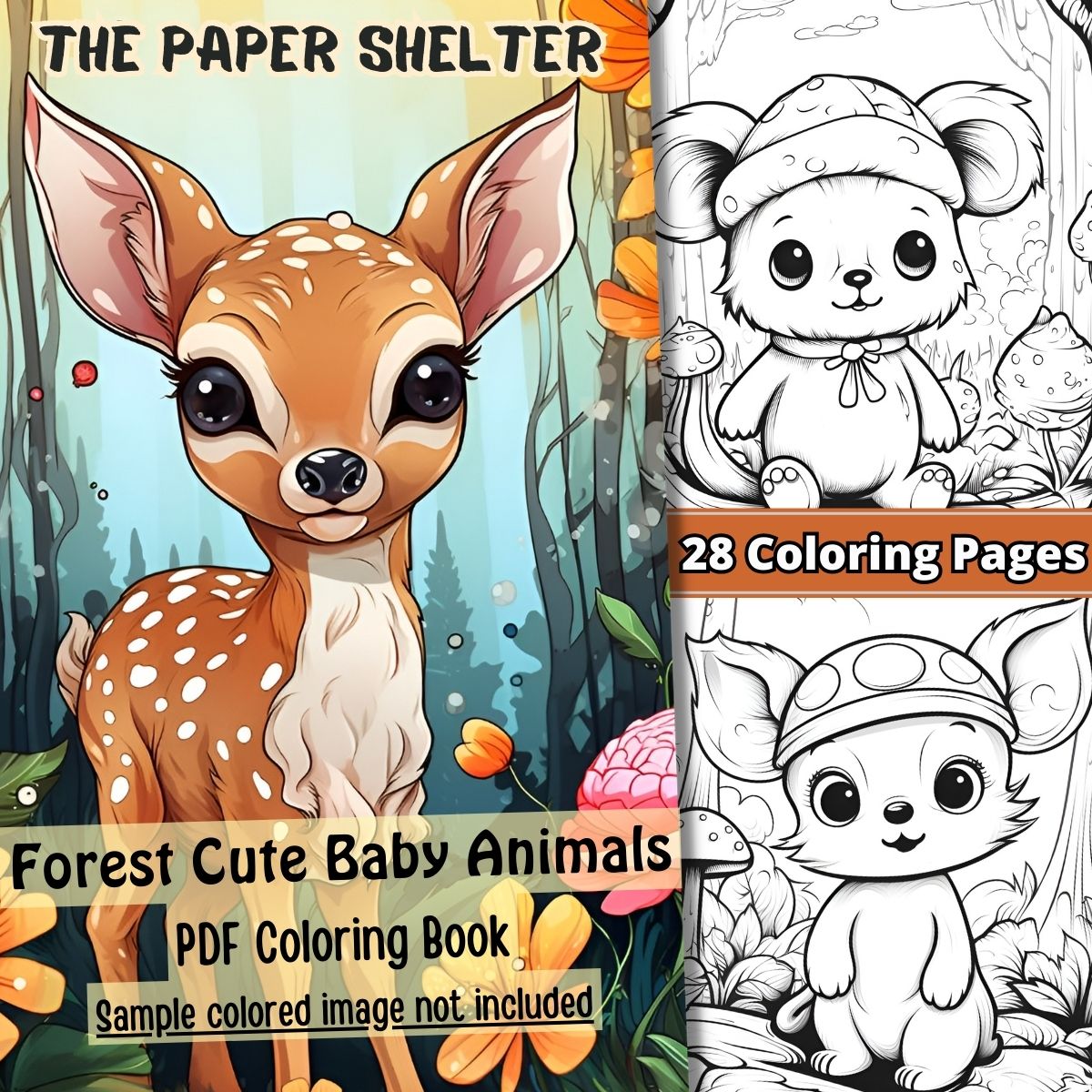 Forest Cute Baby Animals - Digital Coloring Book