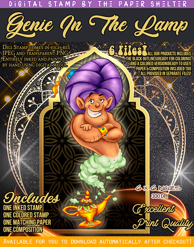 Genie In The Lamp - Digital Stamp