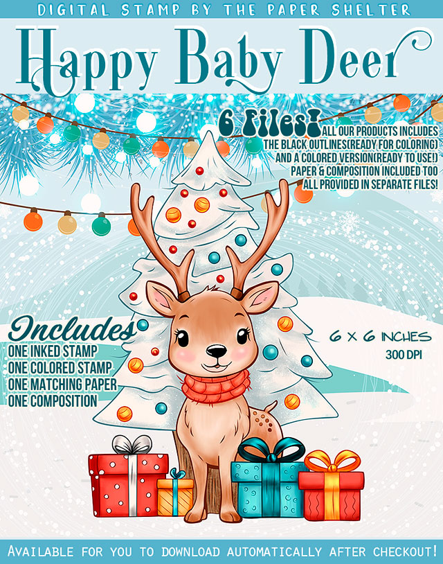 Happy Baby Deer - Digital Stamp