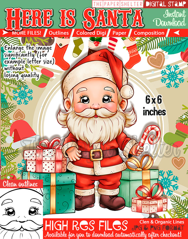 Here is Santa - Digital Stamp