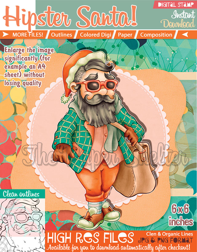 Hipster Santa - Digital Stamp