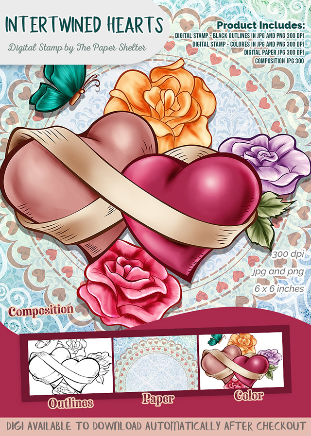 Intertwined Hearts - Digital Stamp