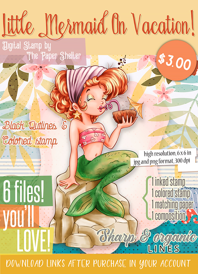 Little Mermaid On Vacation! - Digital Stamp