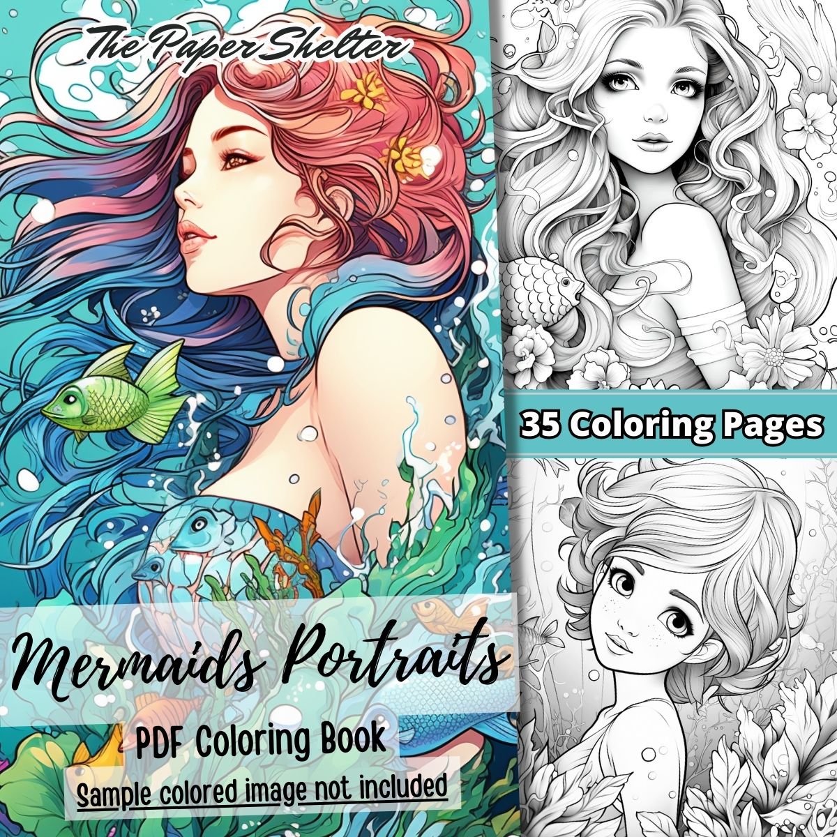 Mermaid Portraits - Digital Coloring Book