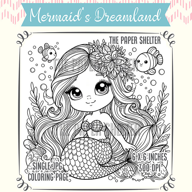 Mermaid's Dreamland - Single JPG Coloring Page