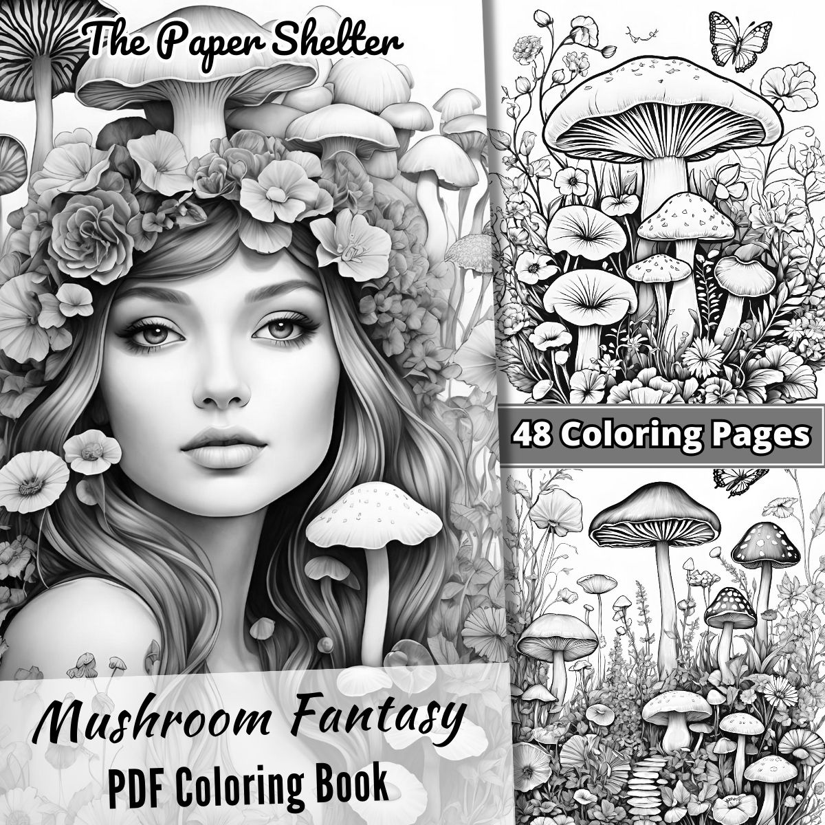 Mushroom Fantasy - Digital Coloring Book