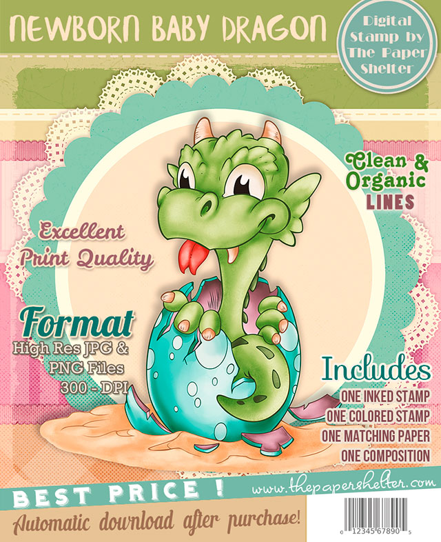 Newborn Baby Dragon - Digital Stamp