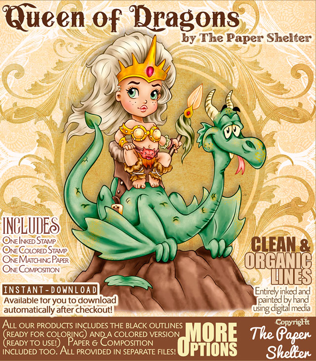 Queen of Dragons - Digital Stamp