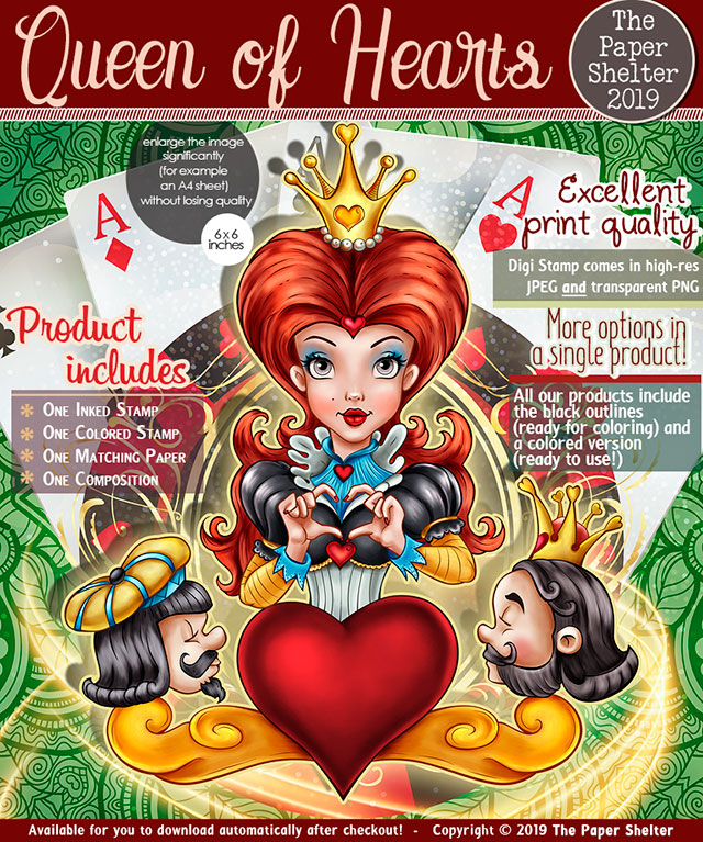 Queen Of Hearts - Digital Stamp