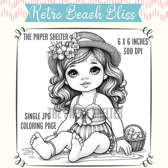 Retro Beach Bliss - Single JPG Coloring Page