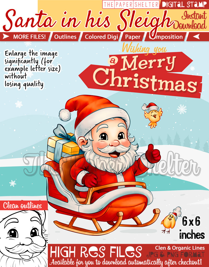 Santa in his Sleigh - Digital Stamp