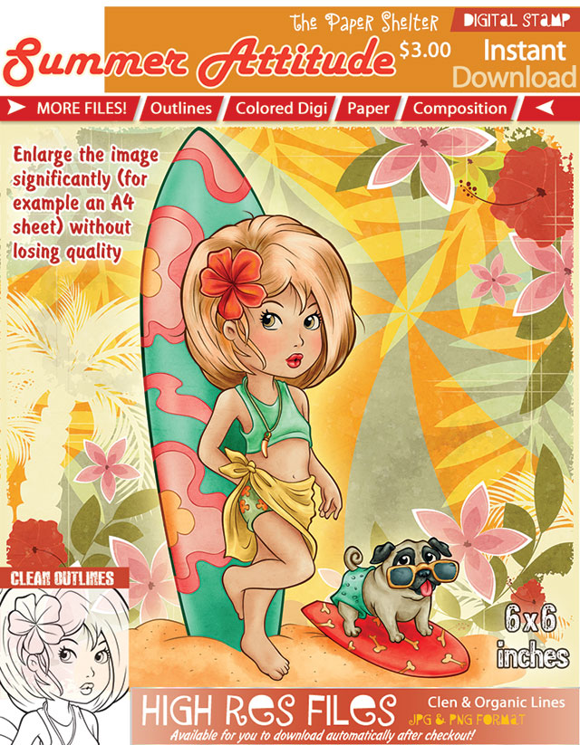 Summer Attitude - Digital Stamp