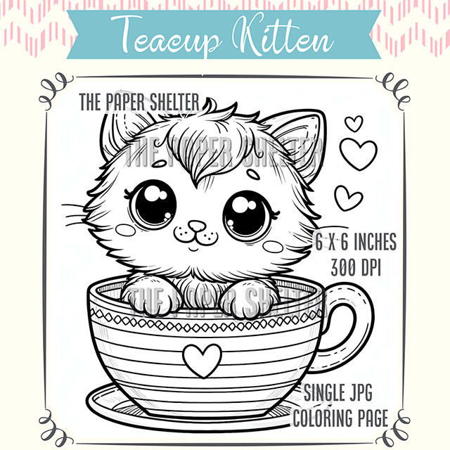 Teacup Kitten - Single JPG Coloring Page