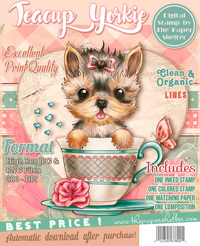 Teacup Yorkie - Digital Stamp