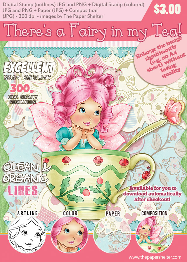 There's a Fairy in my Tea! - Digital Stamp