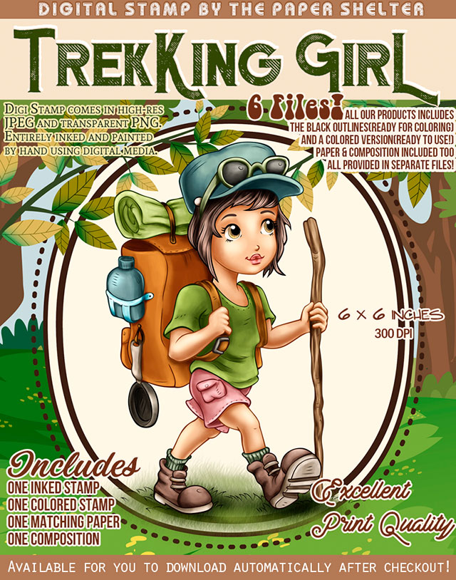 Trekking Girl - Digital Stamp - Click Image to Close