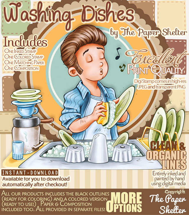Washing Dishes - Digital Stamp