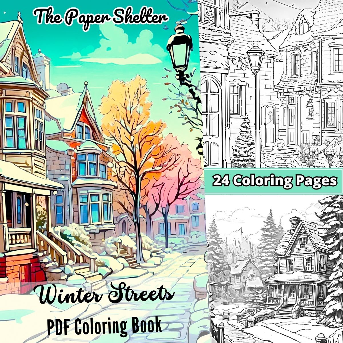 Winter Streets - Digital Coloring Book