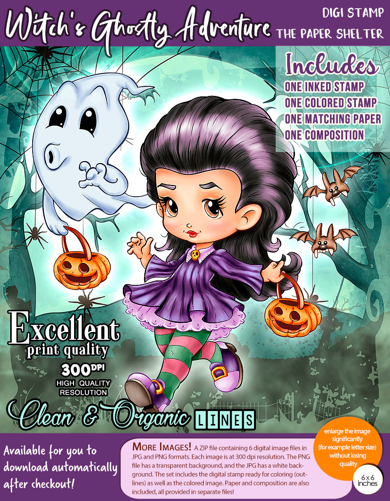 Witch's Ghostly Adventure - Digital Stamp