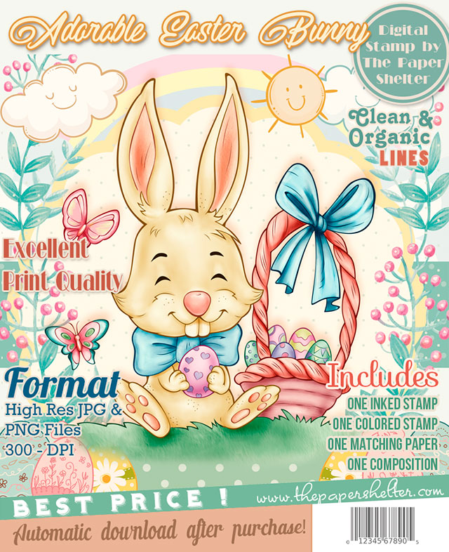 Adorable Easter Bunny - Digital Stamp